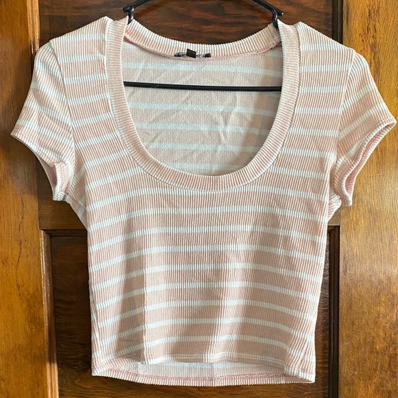 Timing Pink and White Striped Crop Top - Picture 1 of 2